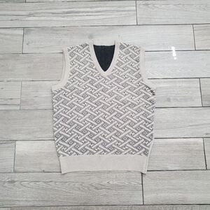 men's casual basic oatmeal beige textured patterned V-neck sleeveless vest M